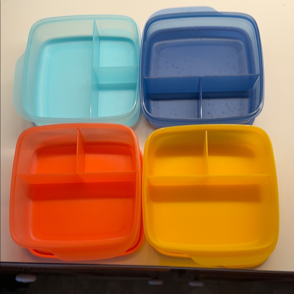 Tupperware Divided Containers - Dark Blue, Orange, Yellow, Aqua